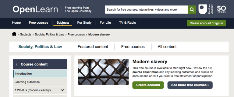 Study FREE Uni Course on Slavery